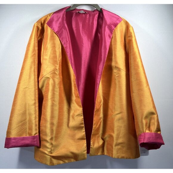 Grace Chuang Modernist Reversible Jacket Size XL Orange Pink Long